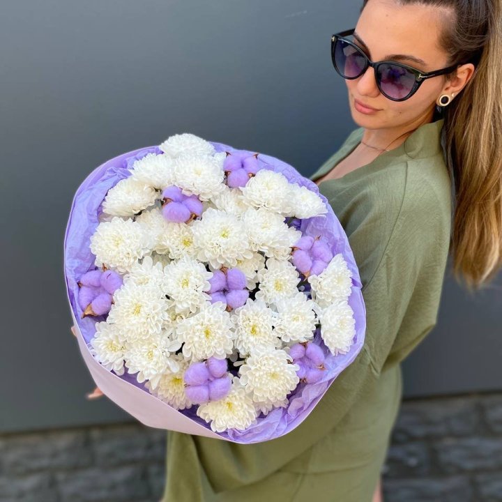  Букет  хризантем и хлопка в Стерлитамаке