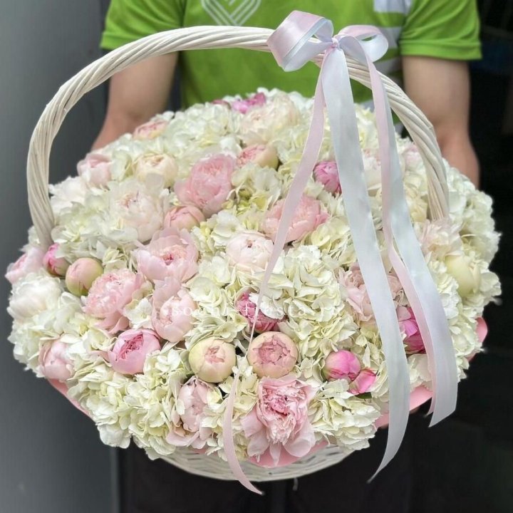 Премиум корзина гортензий и пионов в Стерлитамаке