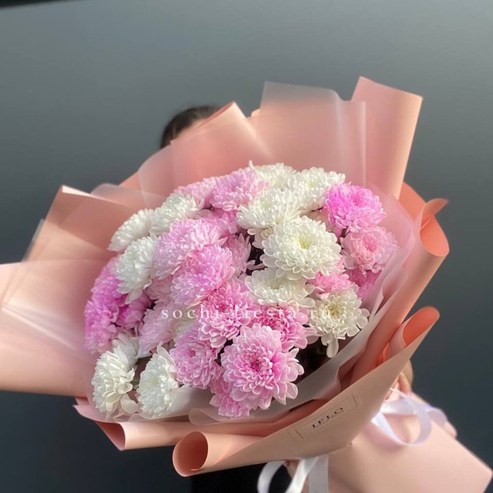  Букет бело-розовых хризантем  в Стерлитамаке